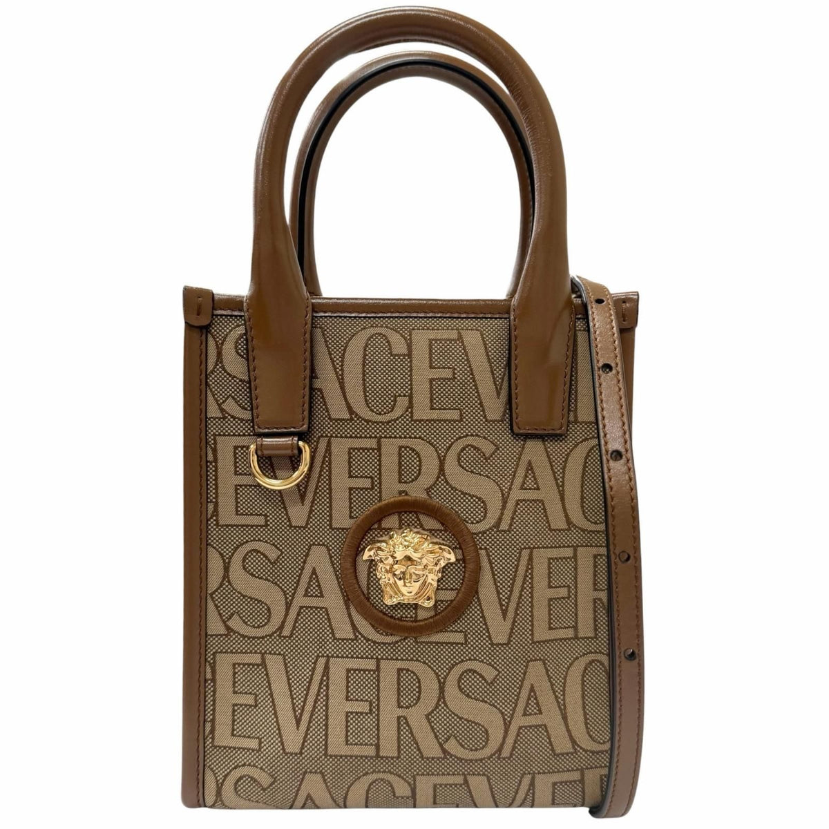 Versace la Medusa Canvas Leather 2-Way Shoulder Bag Beige Brown