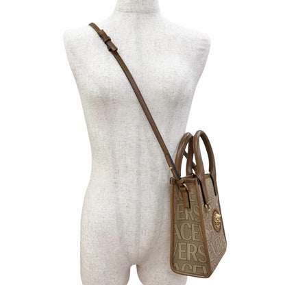Versace la Medusa Canvas Leather 2-Way Shoulder Bag Beige Brown — view 2