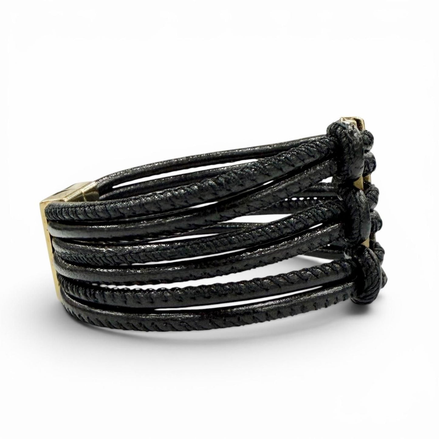 Saint Laurent Babylon Code YSL Logo Leather Bracelet Black Gold — view 5