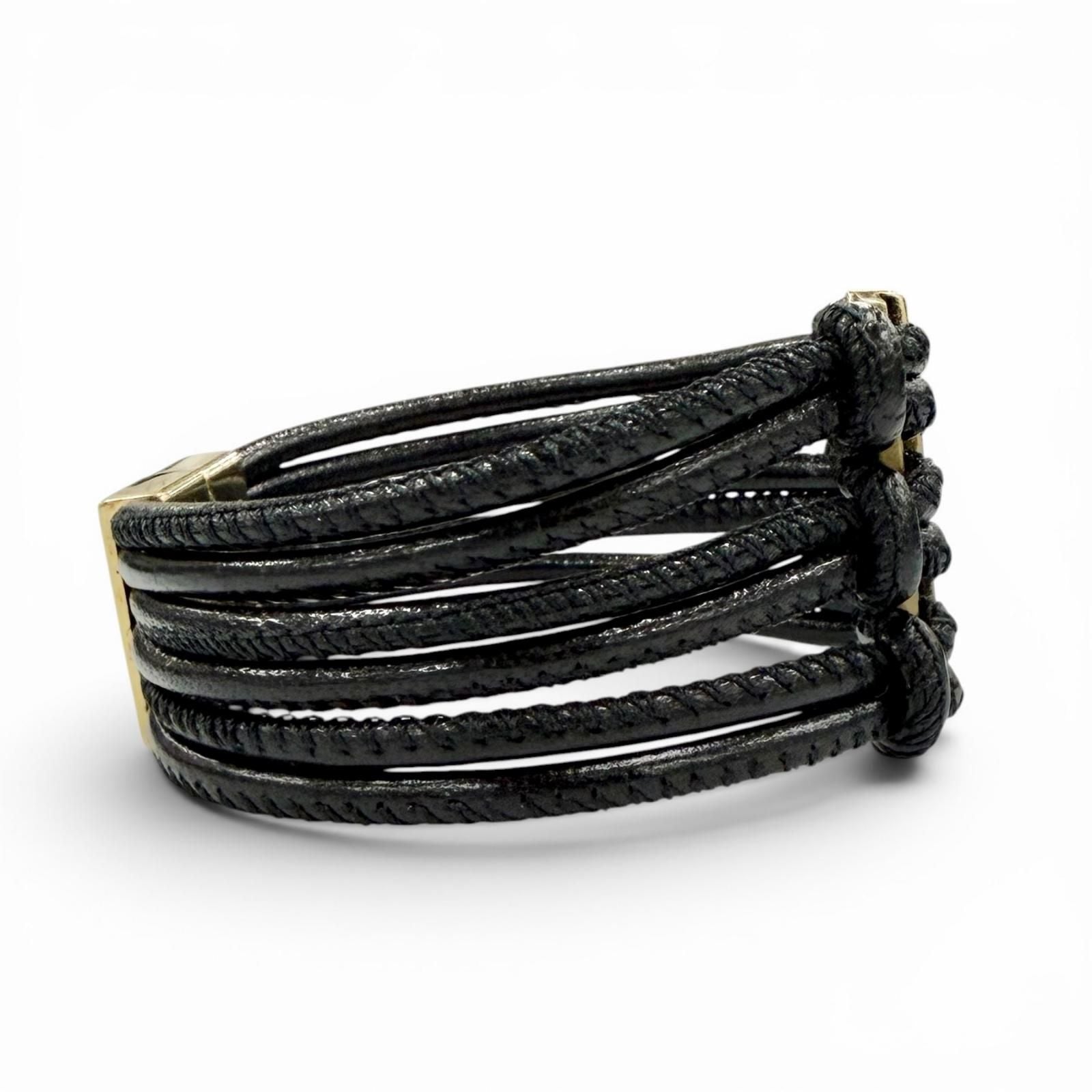 Saint Laurent Babylon Code YSL Logo Leather Bracelet Black Gold — view 5