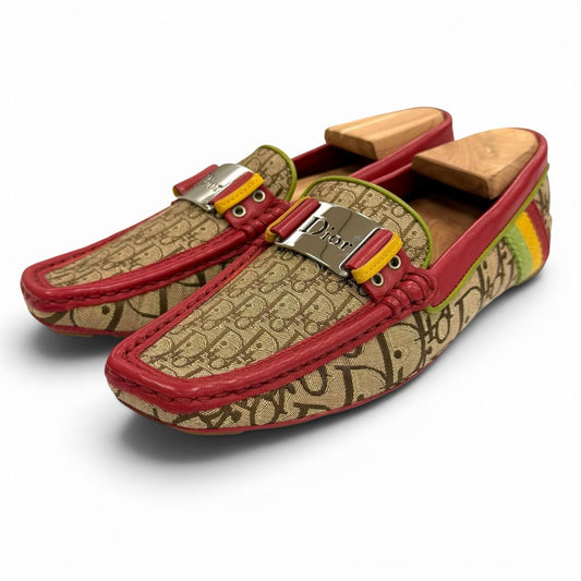 Dior Vintage Trotter Oblique Jacquard Loafers Driving Shoes Rasta Color