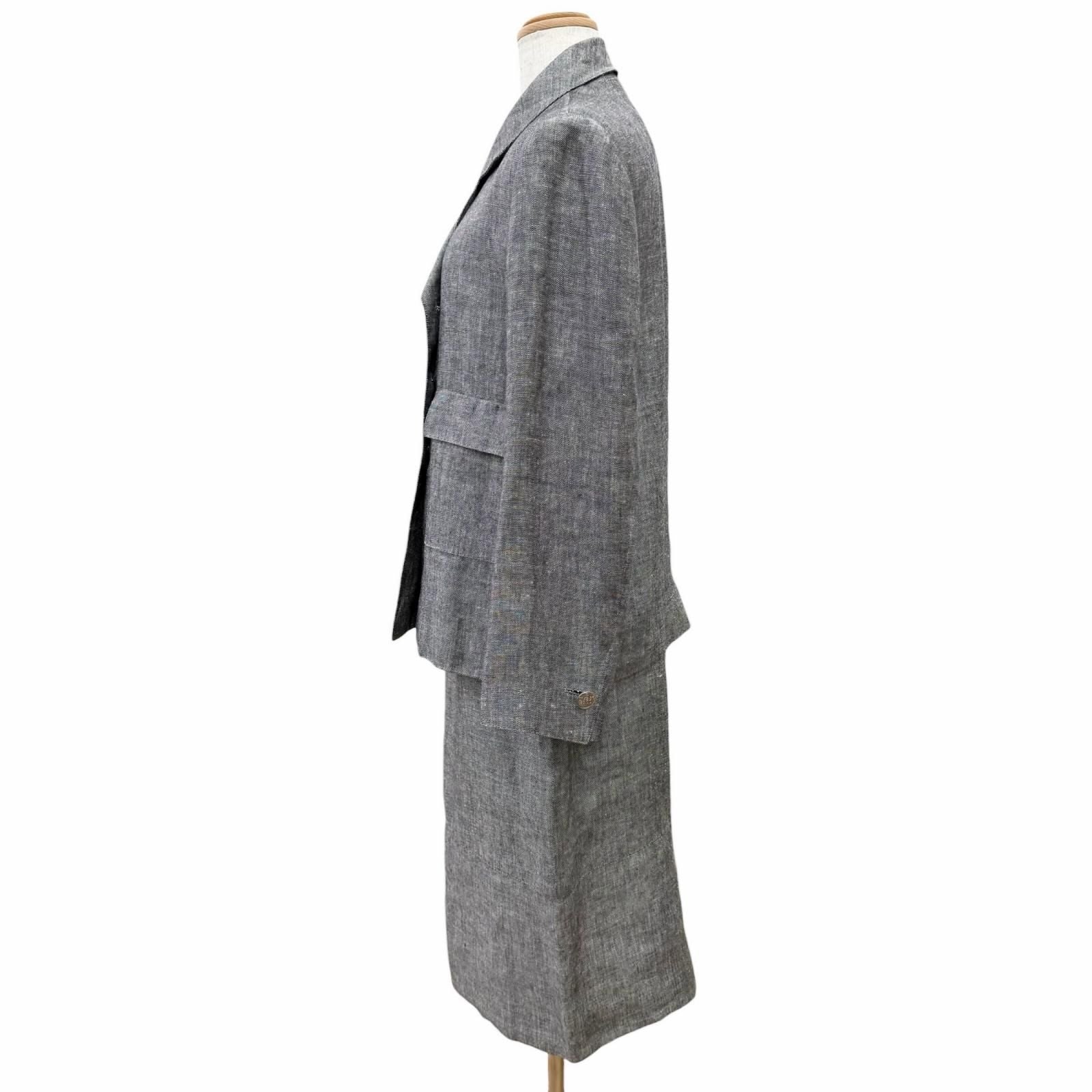 Chanel Vintage Linen Silk CC Logo Button Skirt Suit Set Gray 38 — view 2