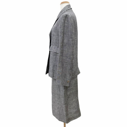 Chanel Vintage Linen Silk CC Logo Button Skirt Suit Set Gray 38 — view 2