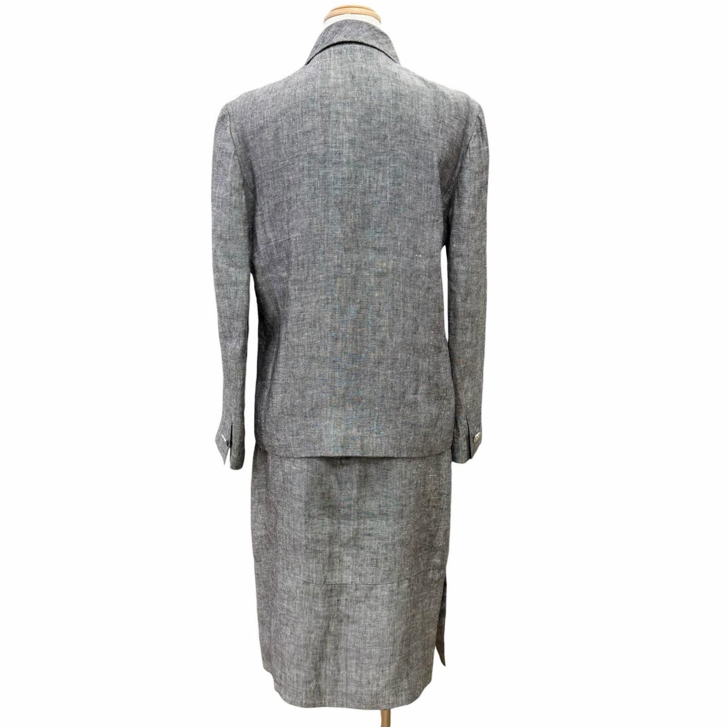 Chanel Vintage Linen Silk CC Logo Button Skirt Suit Set Gray 38 — view 3