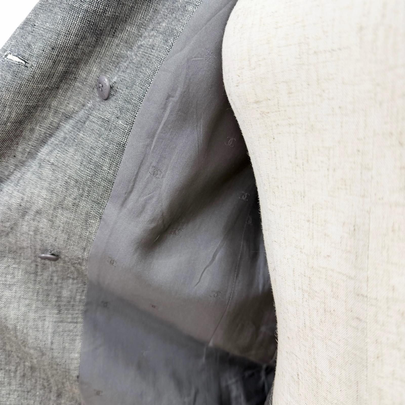 Chanel Vintage Linen Silk CC Logo Button Skirt Suit Set Gray 38 — view 5