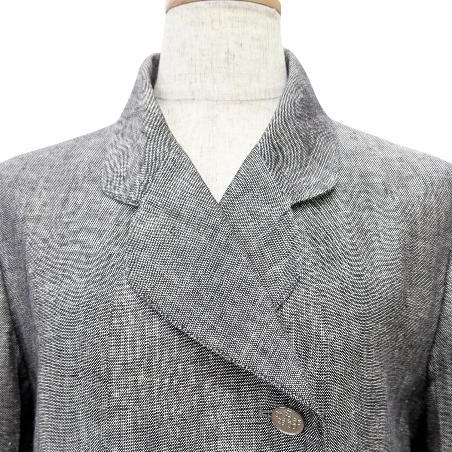 Chanel Vintage Linen Silk CC Logo Button Skirt Suit Set Gray 38 — view 4