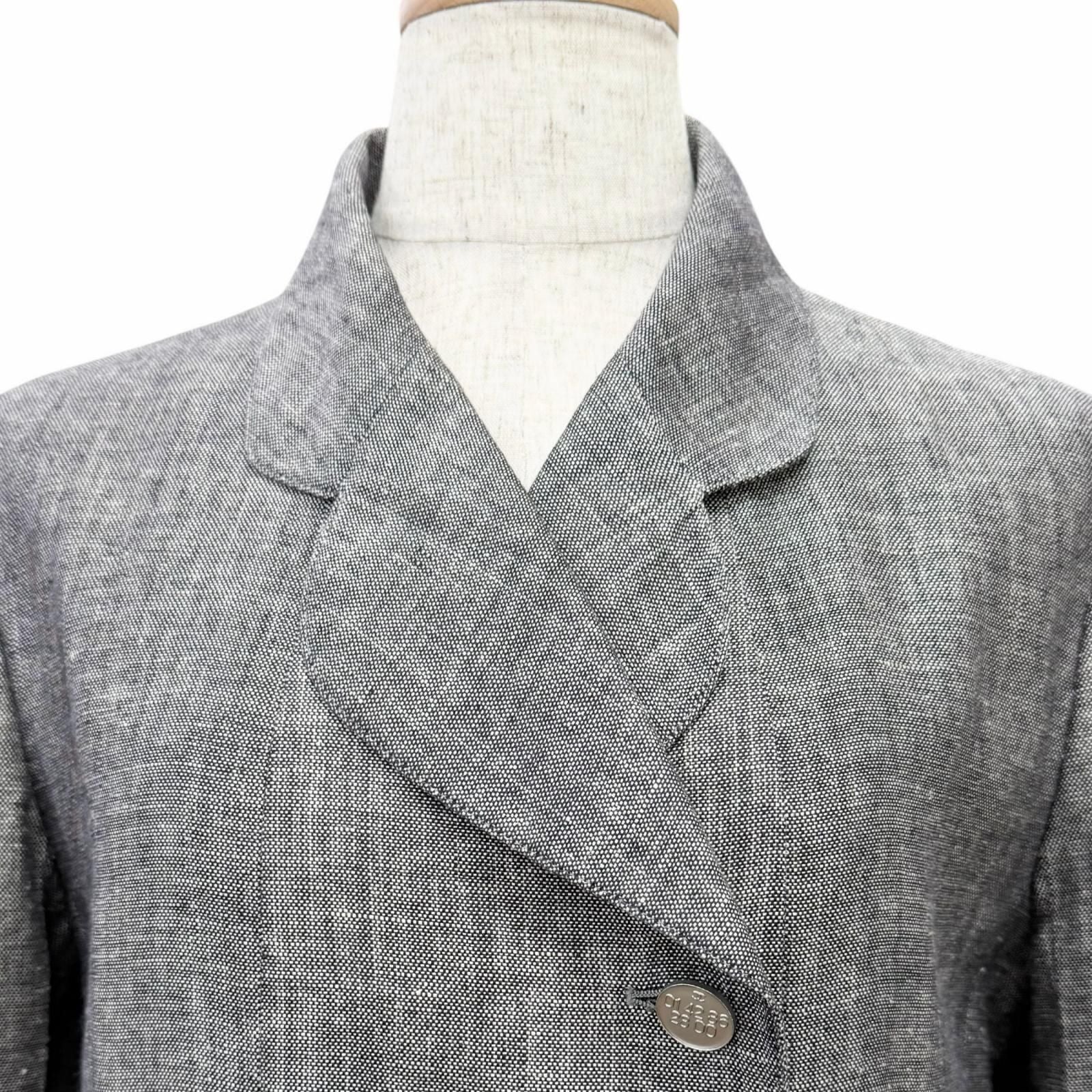 Chanel Vintage Linen Silk CC Logo Button Skirt Suit Set Gray 38 — view 4