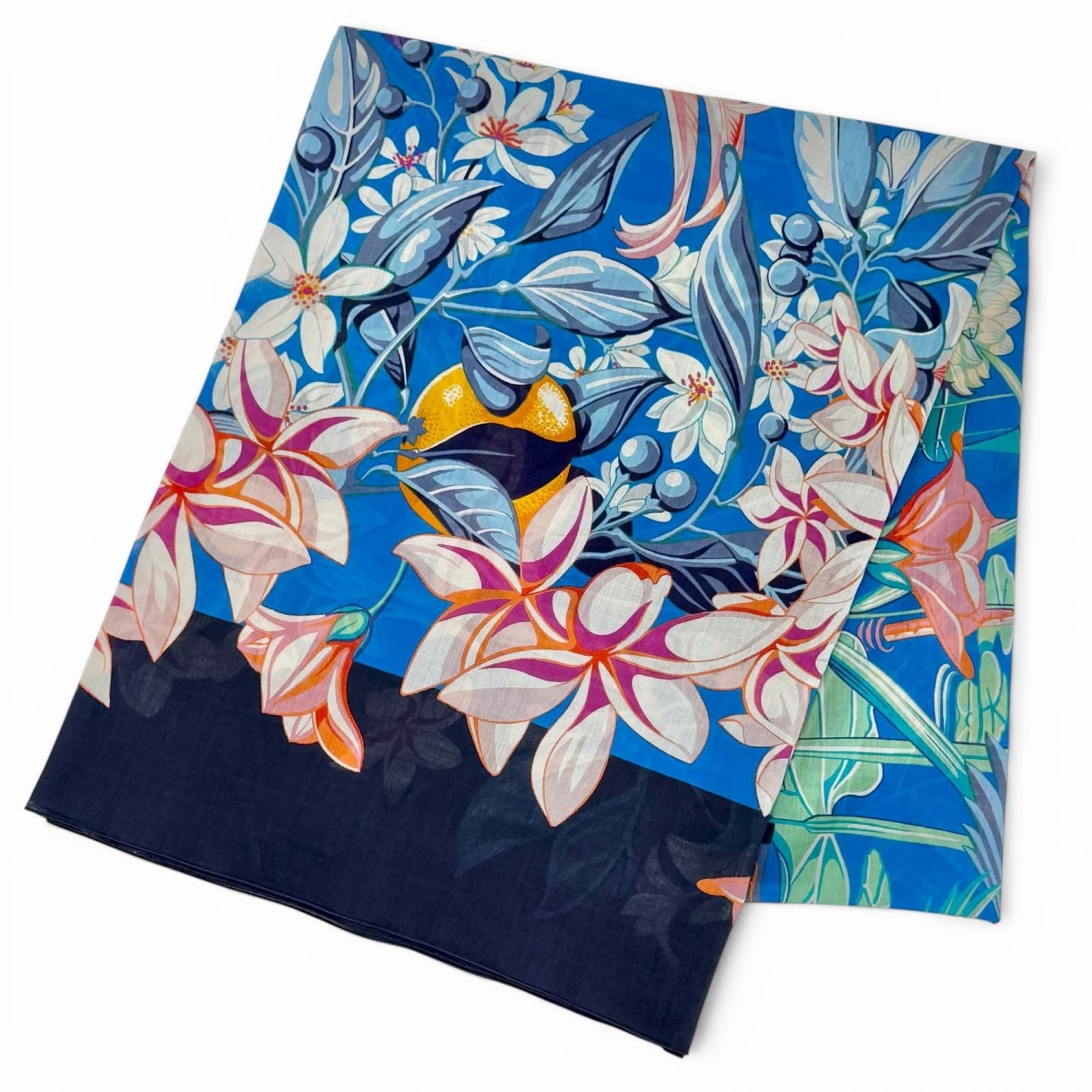 Hermes Pareo Flamingo Party Cotton Oversized Shawl Scarf Blue