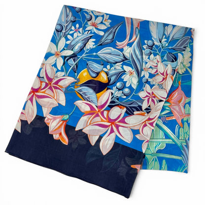 Hermes Pareo Flamingo Party Cotton Oversized Shawl Scarf Blue
