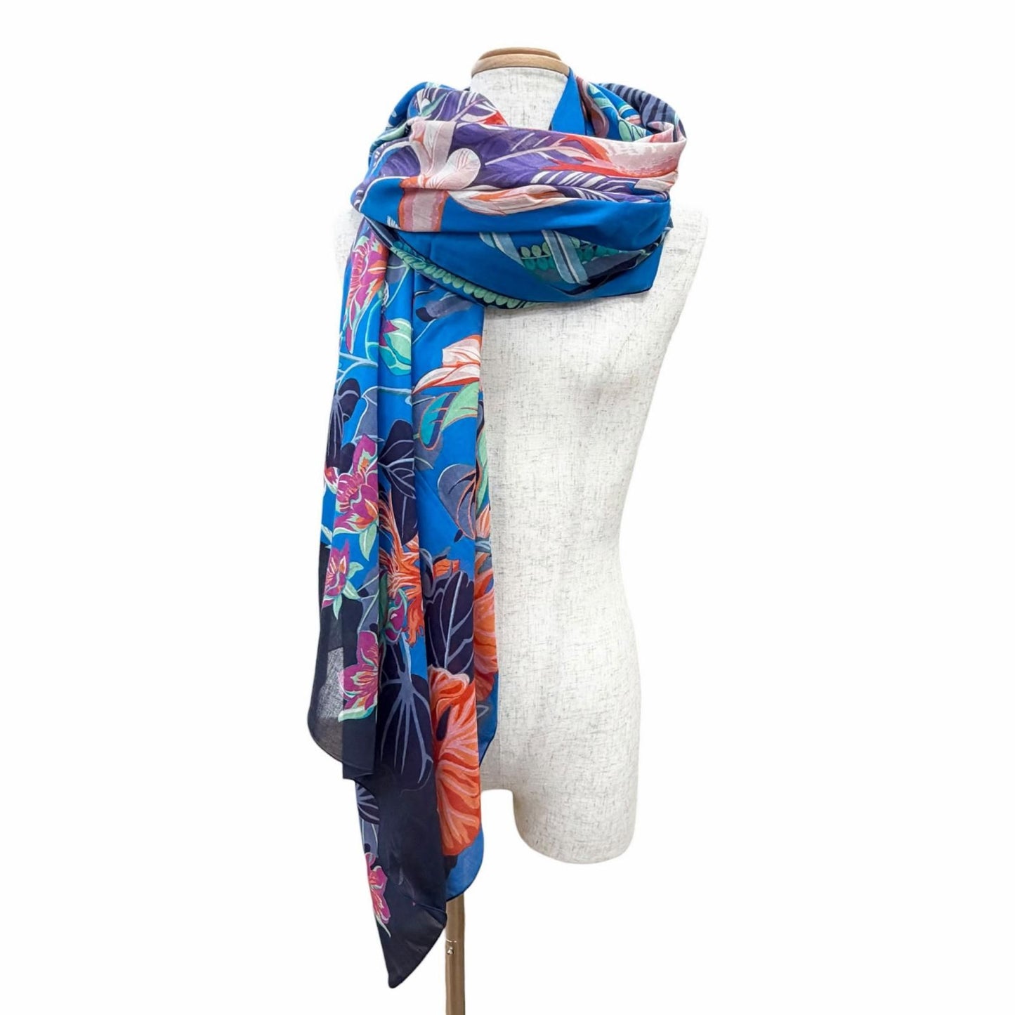 Hermes Pareo Flamingo Party Cotton Oversized Shawl Scarf Blue — view 3
