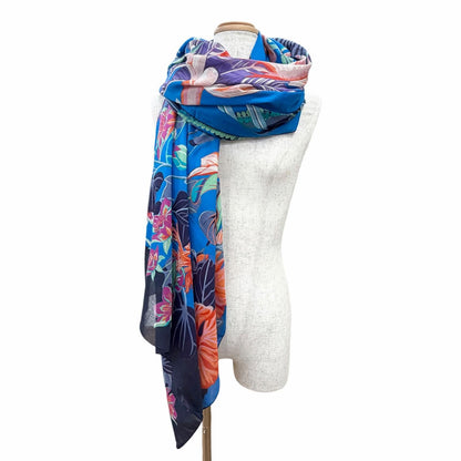 Hermes Pareo Flamingo Party Cotton Oversized Shawl Scarf Blue — view 3