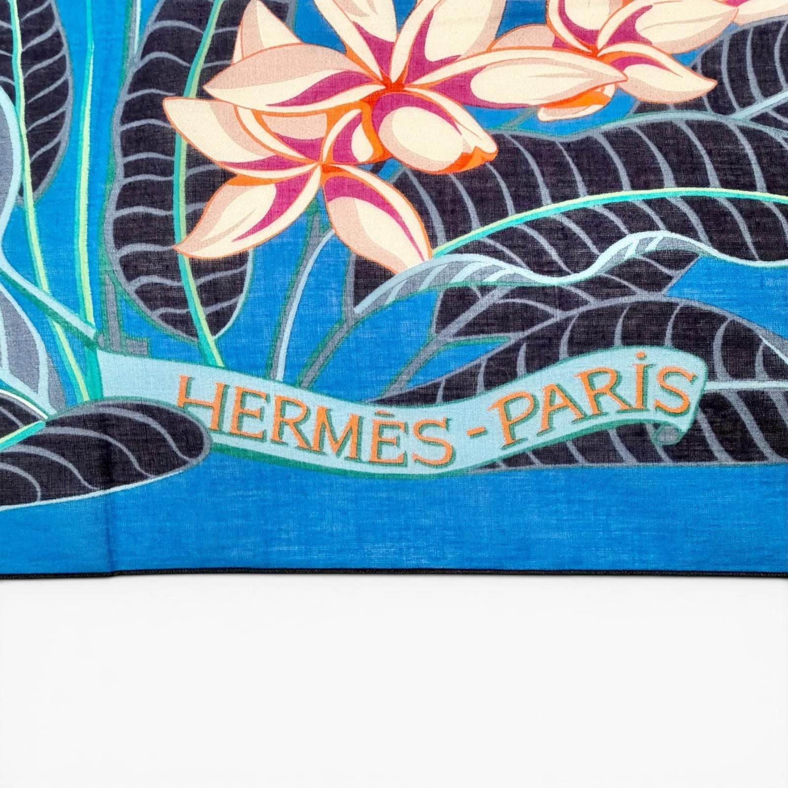 Hermes Pareo Flamingo Party Cotton Oversized Shawl Scarf Blue — view 5