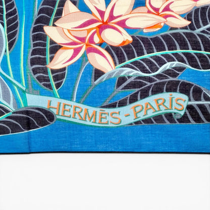 Hermes Pareo Flamingo Party Cotton Oversized Shawl Scarf Blue — view 5