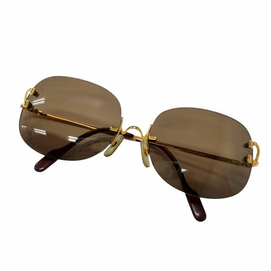Cartier Vintage 2C Deco Rimless Two Point Sunglasses Gold Bordeaux Prescription