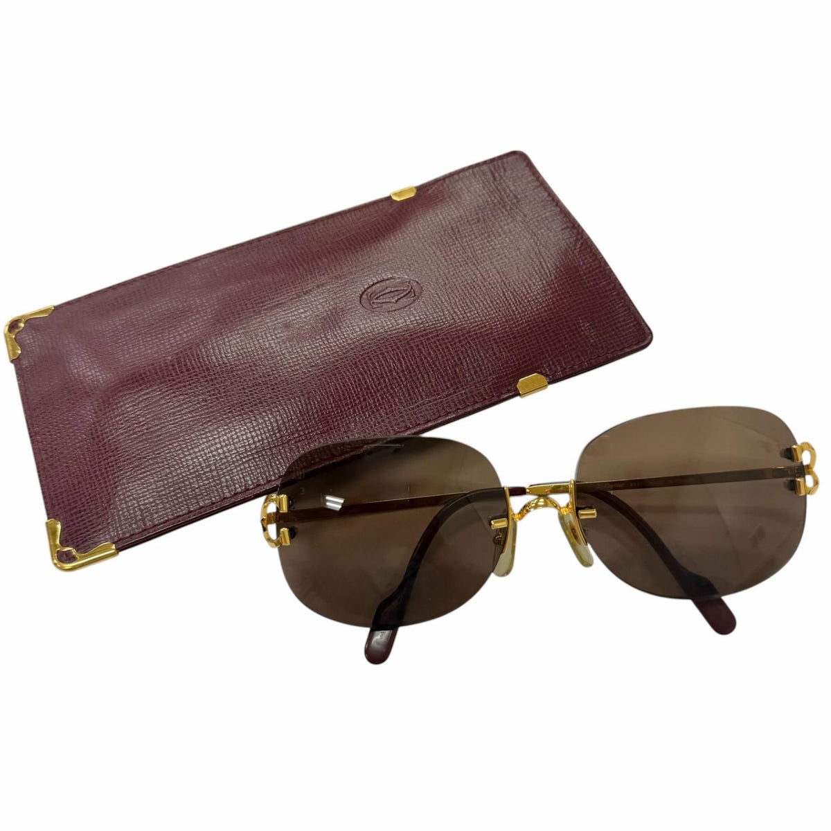 Cartier Vintage 2C Deco Rimless Two Point Sunglasses Gold Bordeaux Prescription — view 2