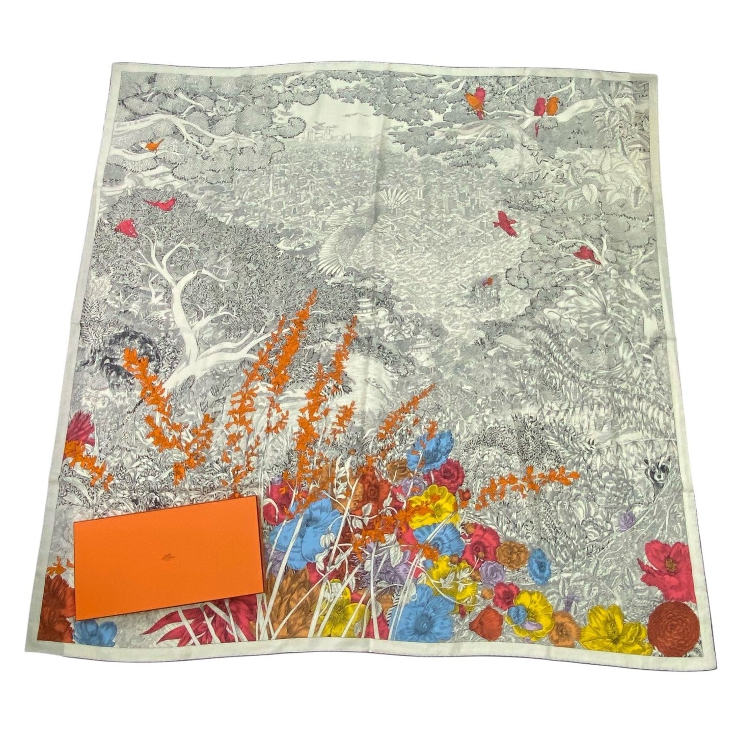 Hermes Scarf Shawl Cashmere Silk Carre 140 Large Retour A la Nature Multicolor
