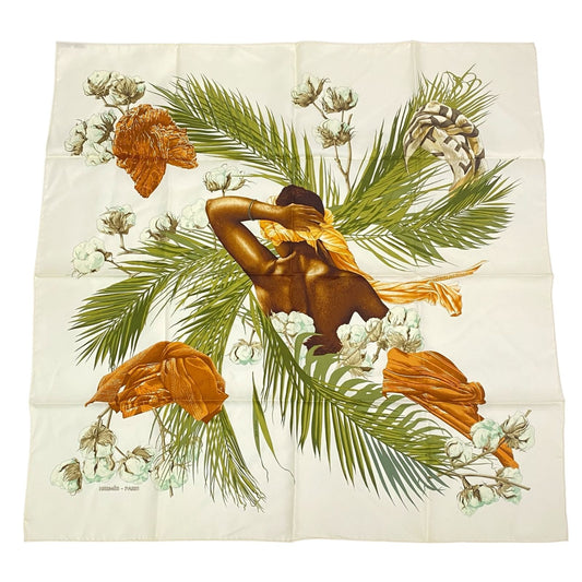 Hermes Scarf Carre 90 Silk Turbans Des Reines Princess Turban Flower Leaves
