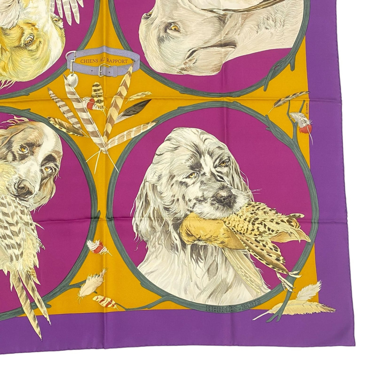 Hermes Carre 90 Scarf Silk Chiens AU Rapport Hound Purple — view 5