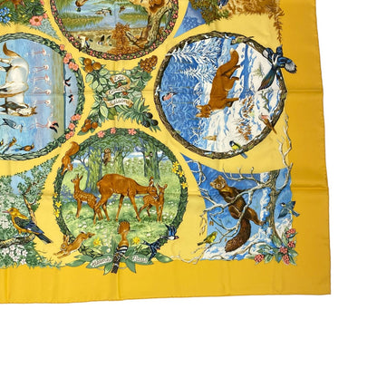 Hermes Carre 90 Les Quatre Saisons Four Seasons Brown Animal Flower Scarf Silk — view 5