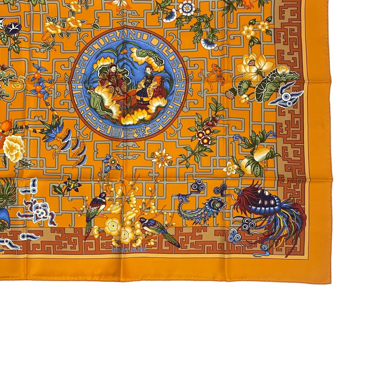 Hermes Scarf Silk Carre 90 Turandot Natsunohidaka Orange Blue — view 6