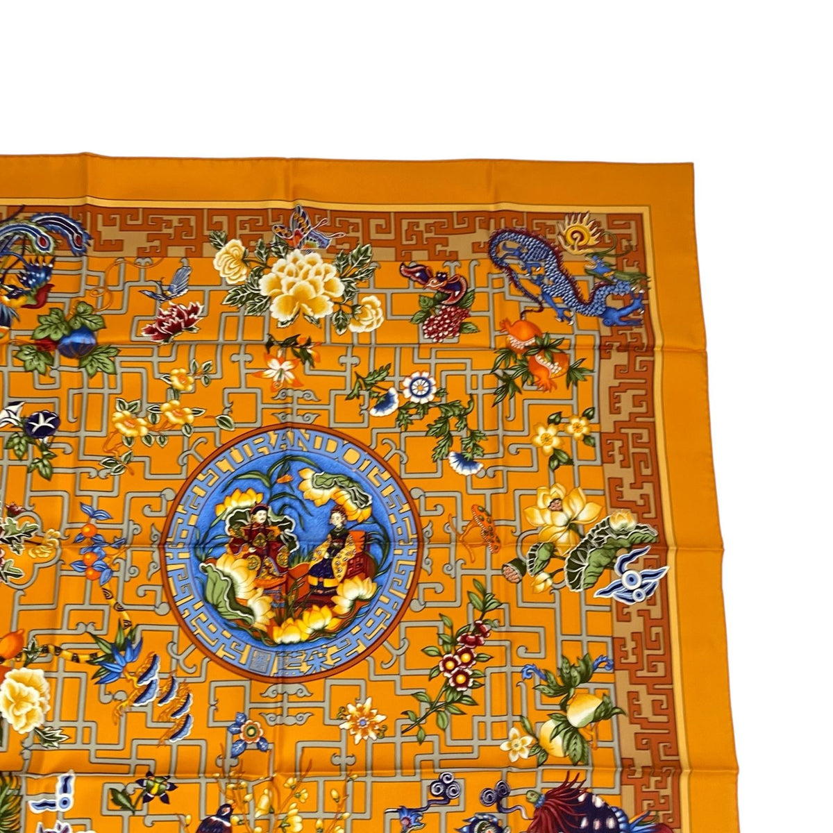 Hermes Scarf Silk Carre 90 Turandot Natsunohidaka Orange Blue — view 4