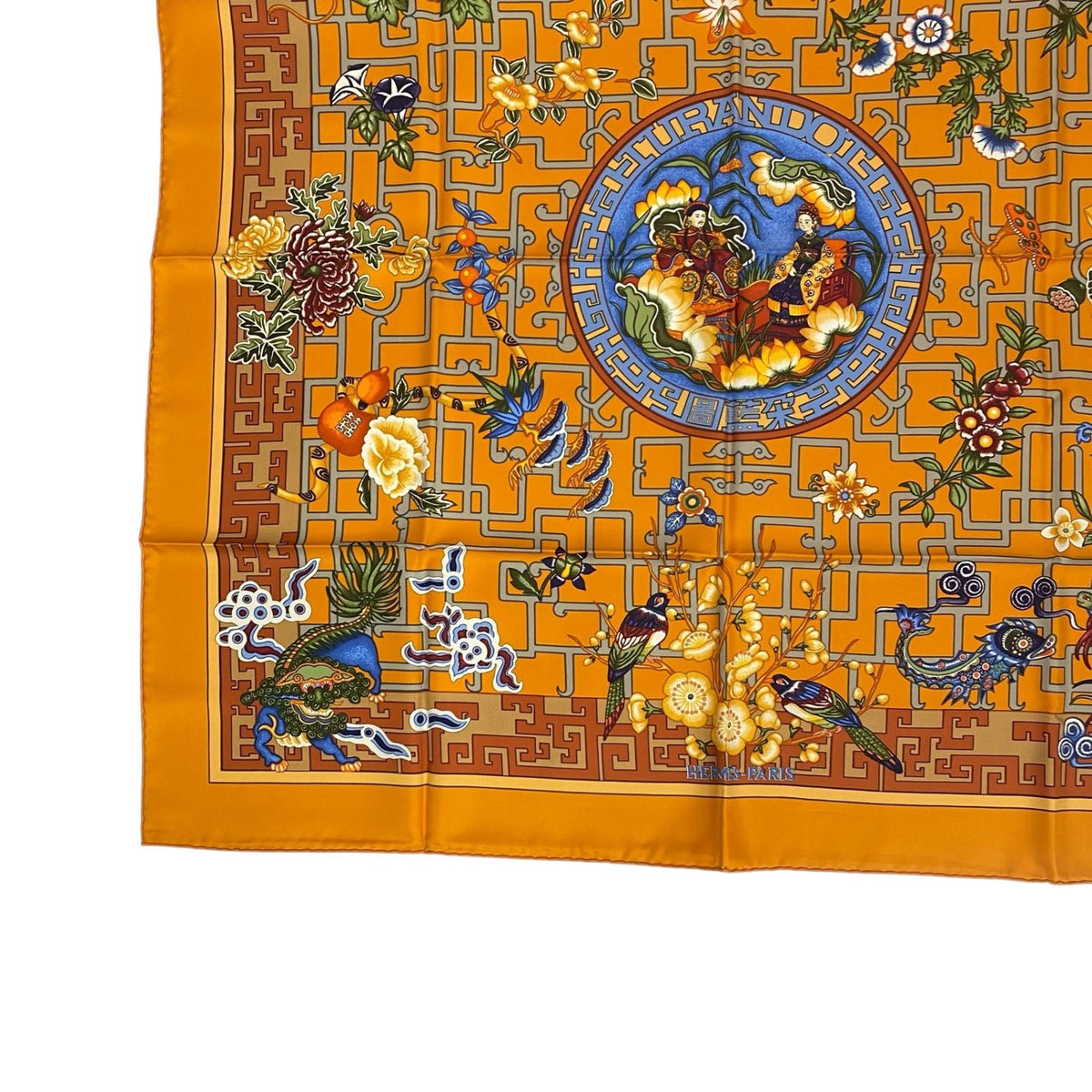 Hermes Scarf Silk Carre 90 Turandot Natsunohidaka Orange Blue — view 5