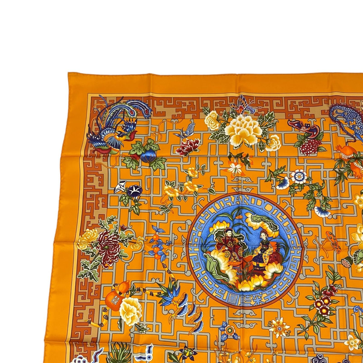 Hermes Scarf Silk Carre 90 Turandot Natsunohidaka Orange Blue — view 3