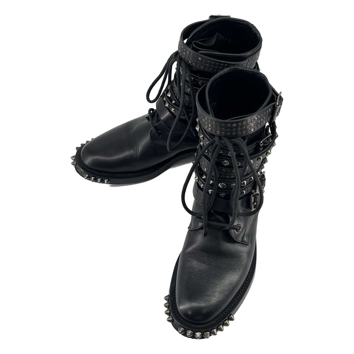 Saint Laurent Paris Era Leather Studded High Top Boots Black 38