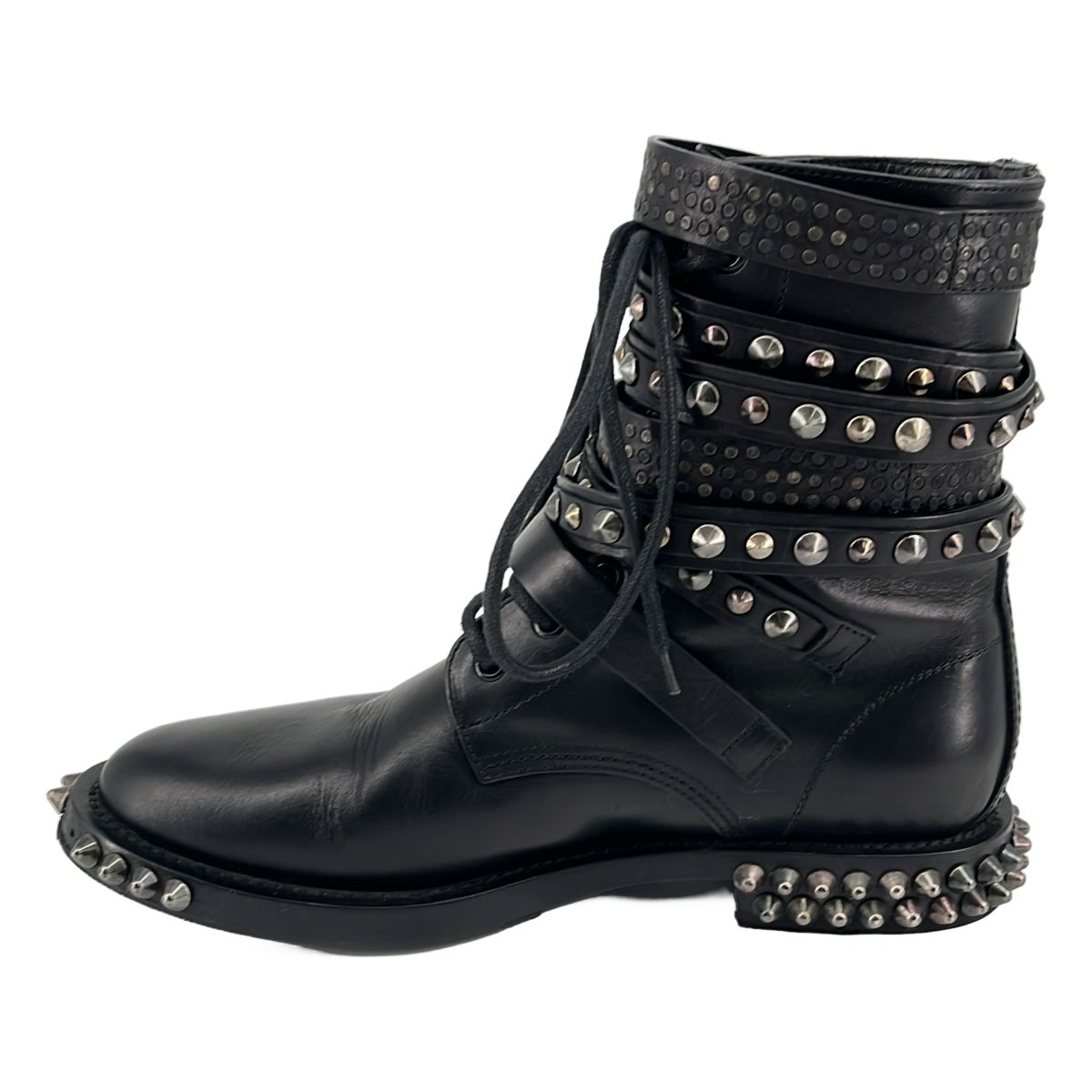 Saint Laurent Paris Era Leather Studded High Top Boots Black 38 — view 2