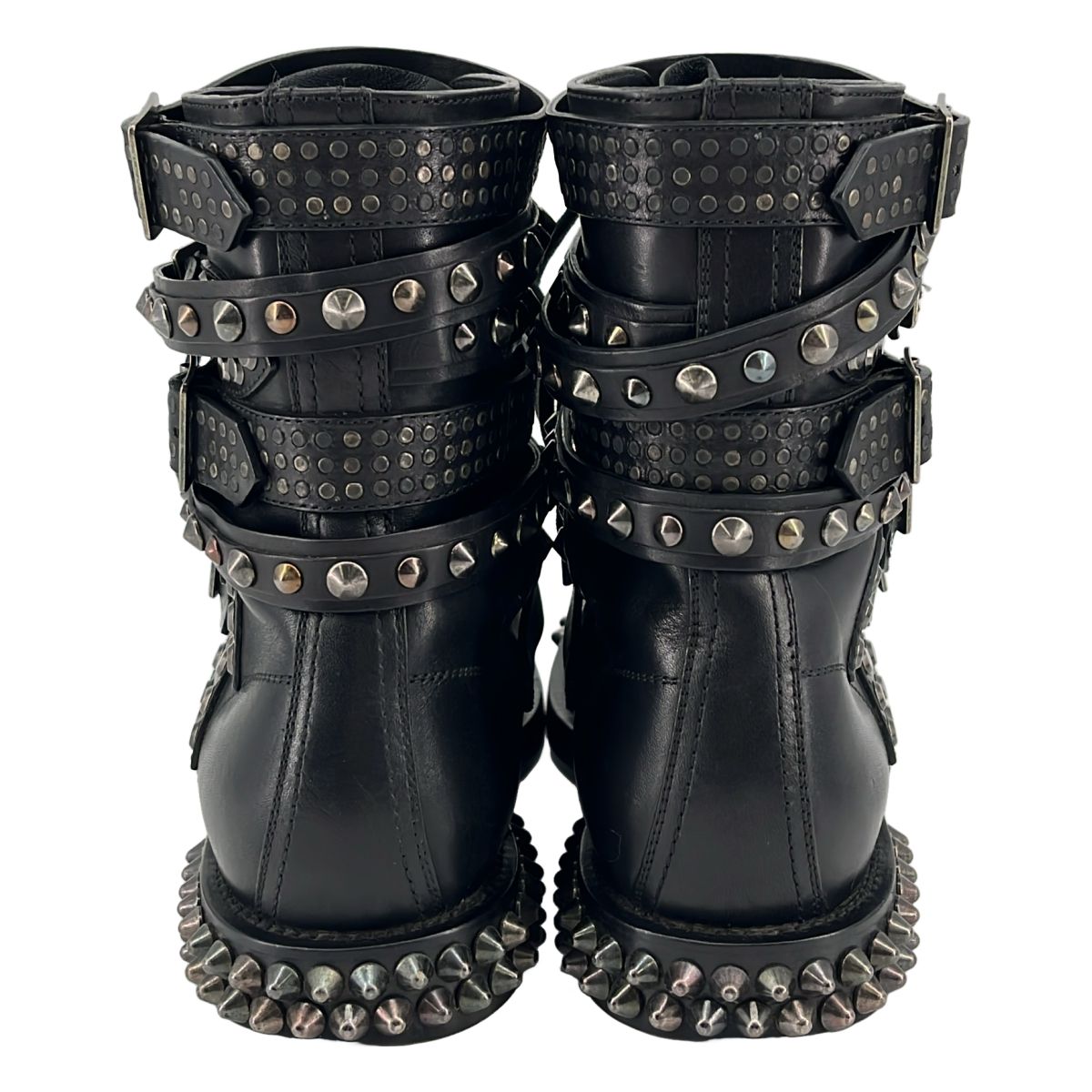 Saint Laurent Paris Era Leather Studded High Top Boots Black 38 — view 3