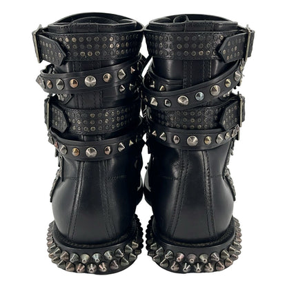 Saint Laurent Paris Era Leather Studded High Top Boots Black 38 — view 3