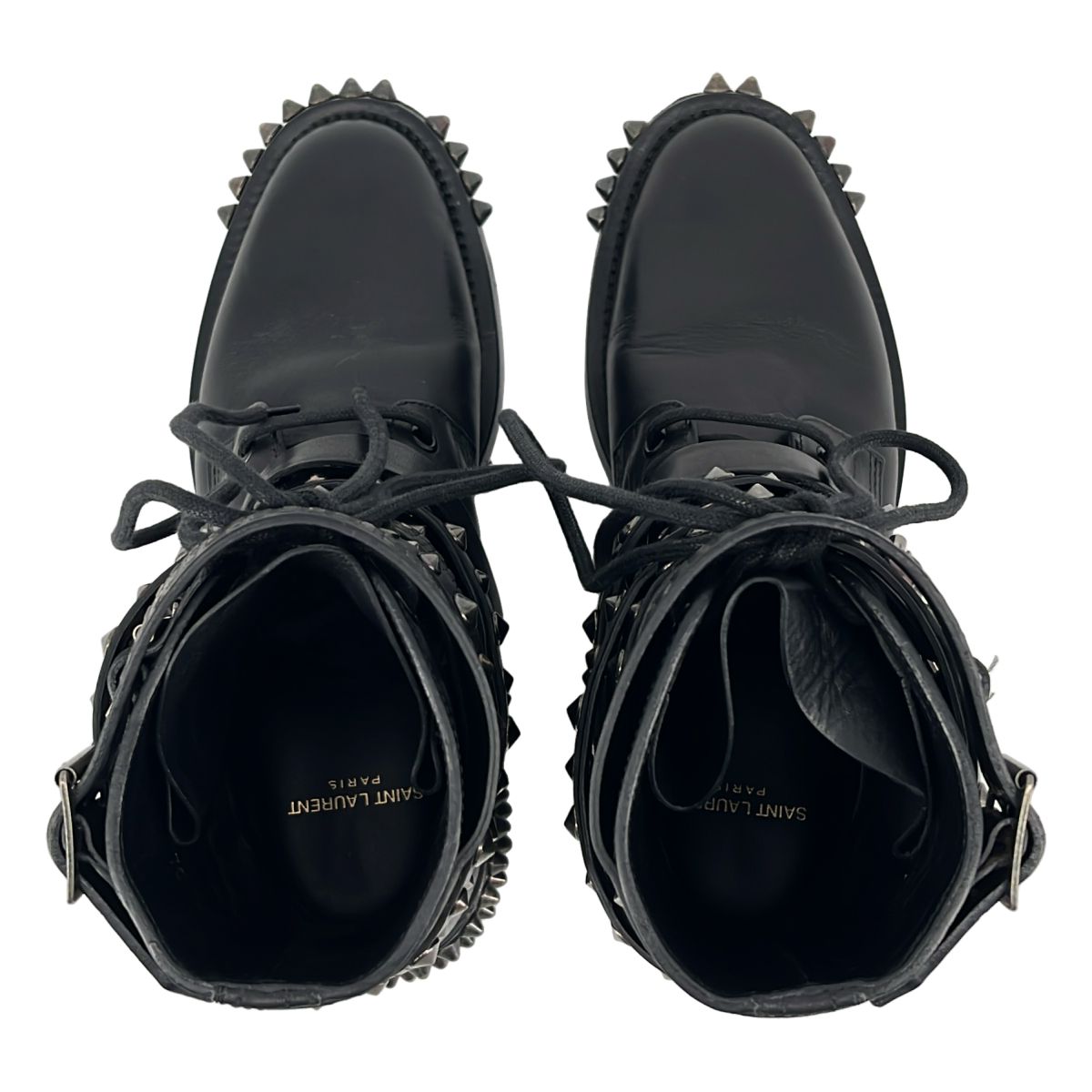 Saint Laurent Paris Era Leather Studded High Top Boots Black 38 — view 4