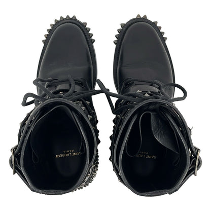 Saint Laurent Paris Era Leather Studded High Top Boots Black 38 — view 4