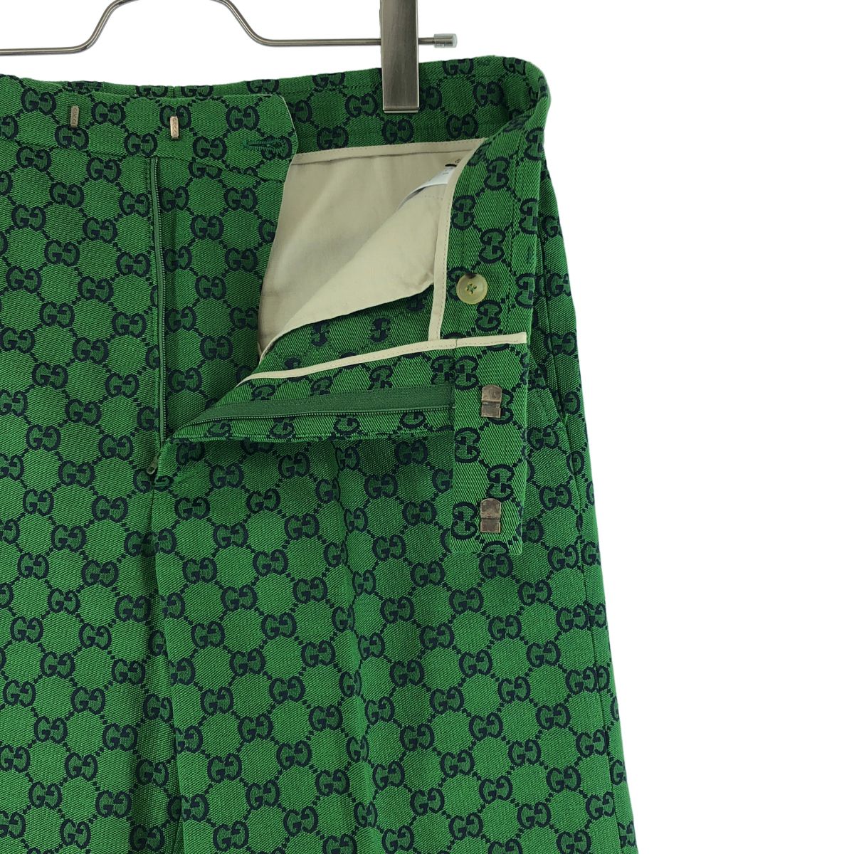 Gucci GG Jacquard All Over Print Flare Pants 46 Green Navy — view 4