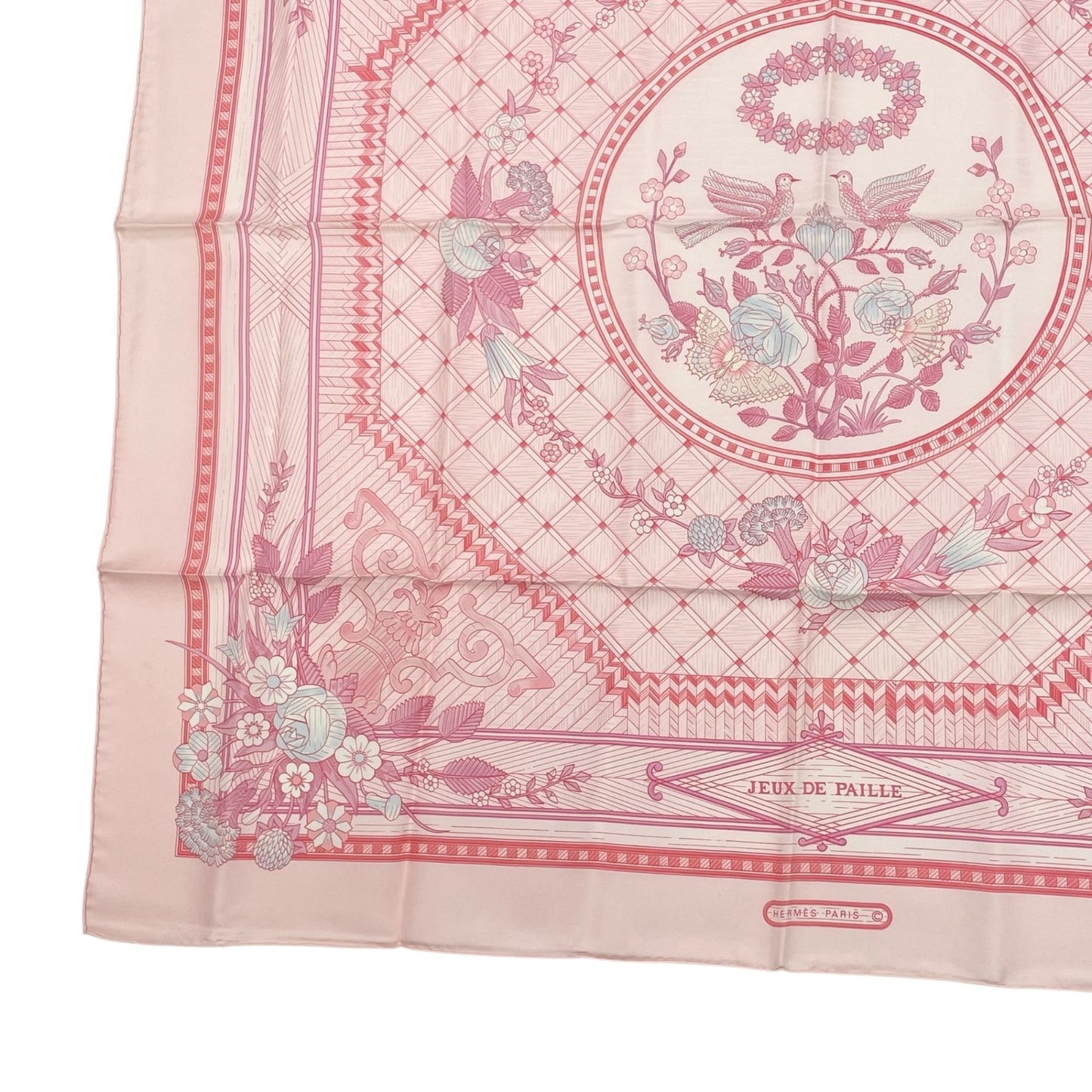 Hermes Carre 90 Jeux de Paille Silk Scarf All Over Print Small Bird Butterfly — view 5