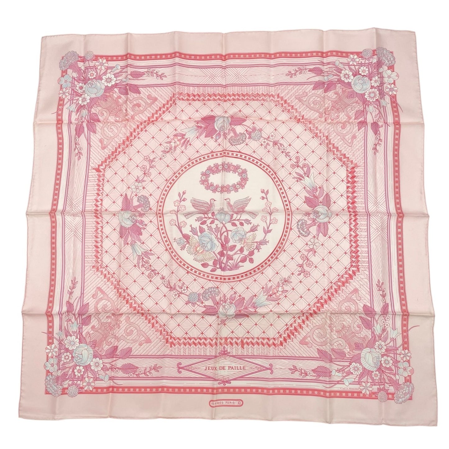 Hermes Carre 90 Jeux de Paille Silk Scarf All Over Print Small Bird Butterfly — view 2