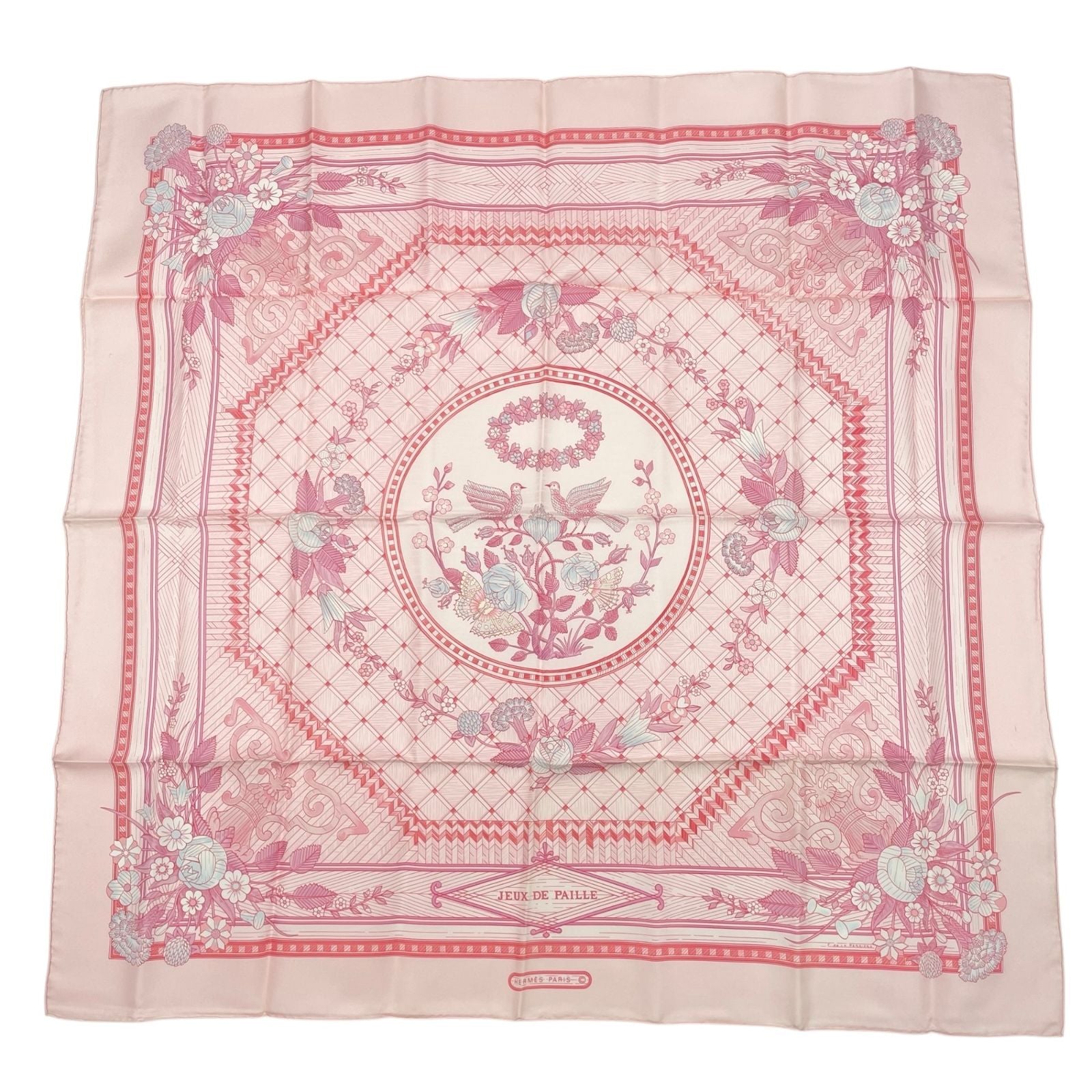 Hermes Carre 90 Jeux de Paille Silk Scarf All Over Print Small Bird Butterfly — view 2