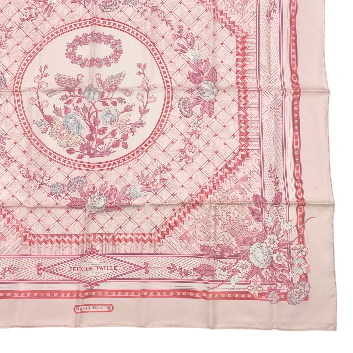 Hermes Carre 90 Jeux de Paille Silk Scarf All Over Print Small Bird Butterfly — view 6