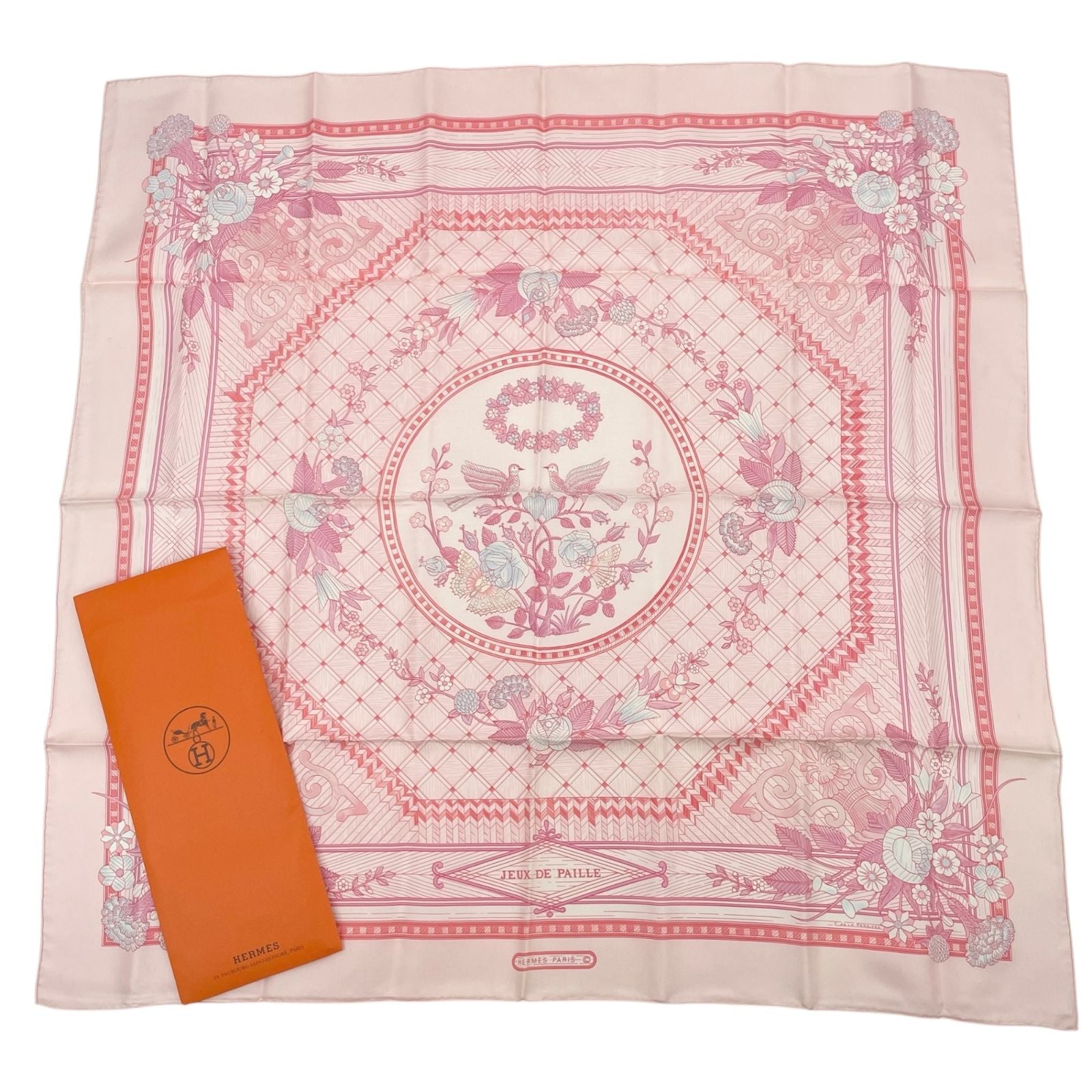 Hermes Carre 90 Jeux de Paille Silk Scarf All Over Print Small Bird Butterfly