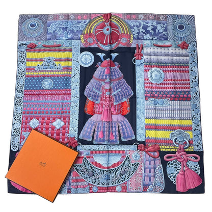 Hermes Carre 90 Parures de Samourais Samurai Armor Multicolor Scarf Silk