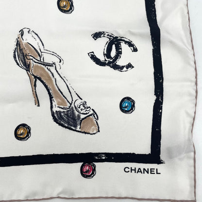 Chanel Icon Motif Scarf CC Logo Silk White — view 6
