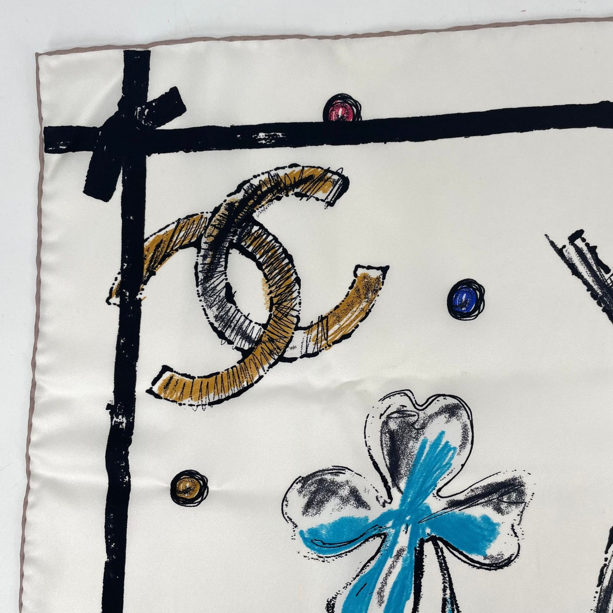 Chanel Icon Motif Scarf CC Logo Silk White — view 4