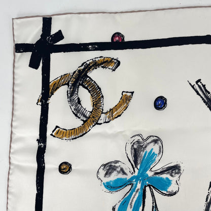 Chanel Icon Motif Scarf CC Logo Silk White — view 4