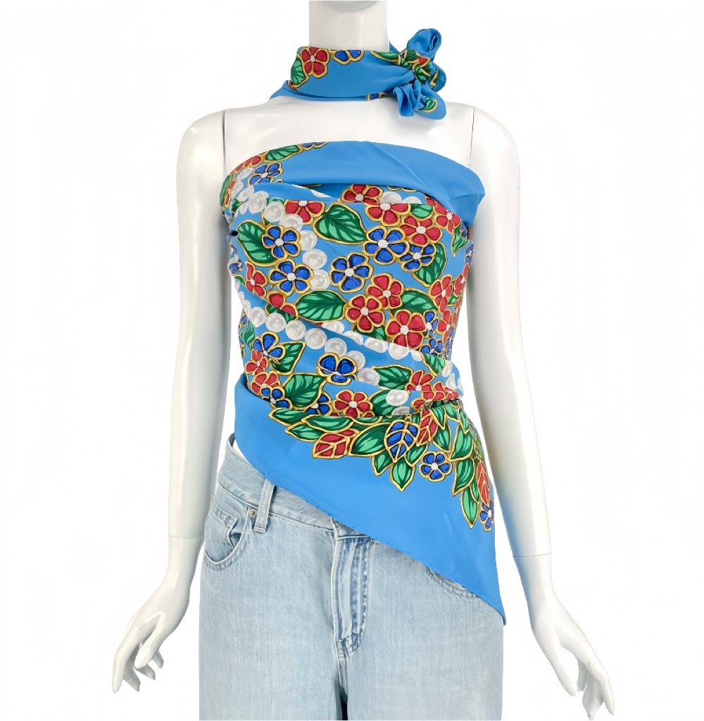 Chanel Large Scarf Silk Pattern Multicolor