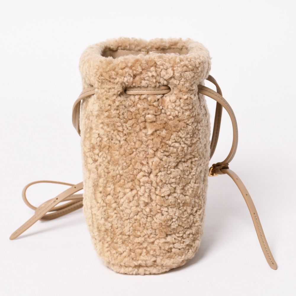 Miu Miu Sheepskin Drawstring Shoulder Bag Fleece Beige Gold — view 4