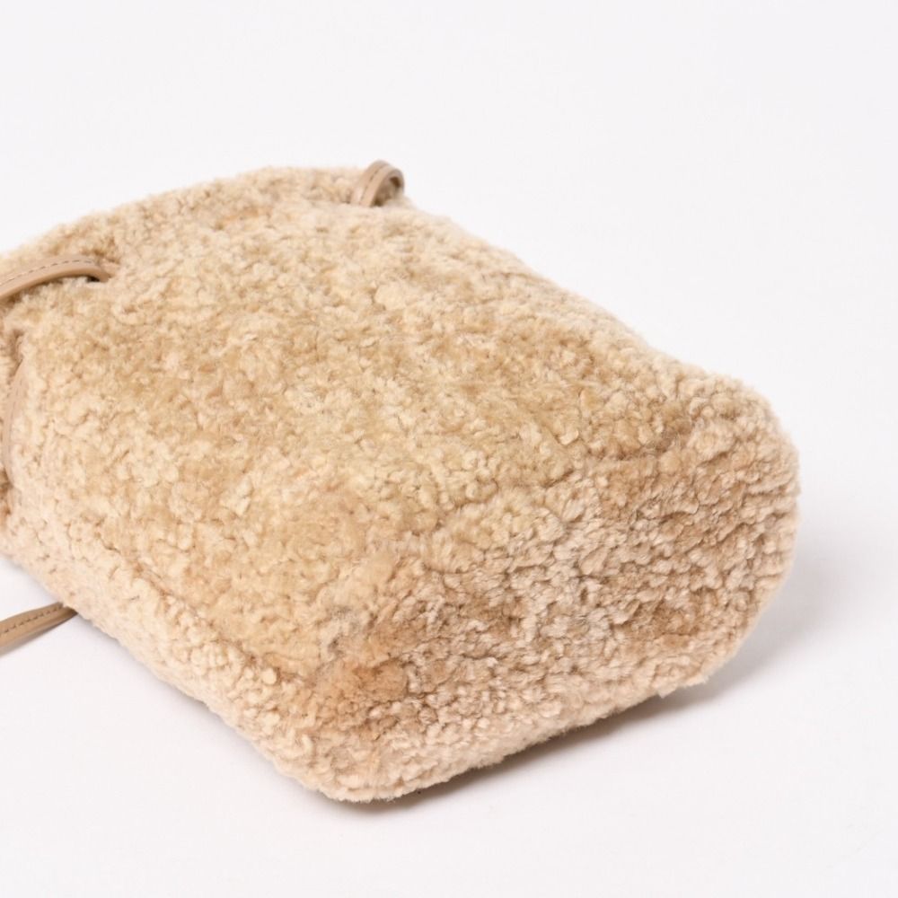 Miu Miu Sheepskin Drawstring Shoulder Bag Fleece Beige Gold — view 7