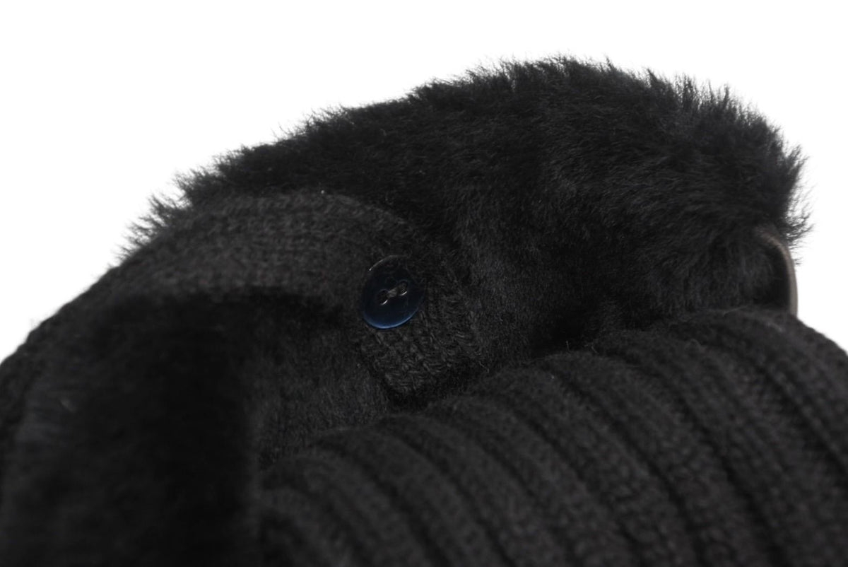 Chanel CC Logo Rabbit Mittens Gloves Black White Fur Lambskin — view 8