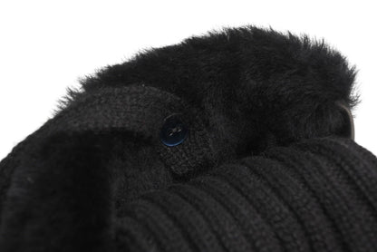 Chanel CC Logo Rabbit Mittens Gloves Black White Fur Lambskin — view 8