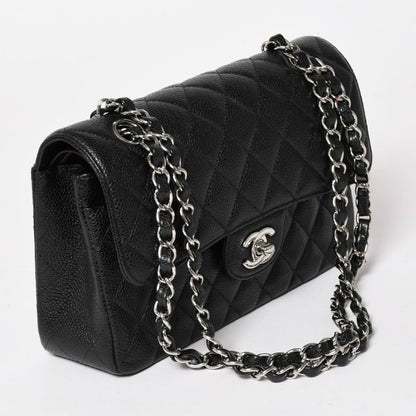 Chanel Quilted 23 Double Flap Chain Shoulder Bag Caviar Leather CC Logo Silver — view 3