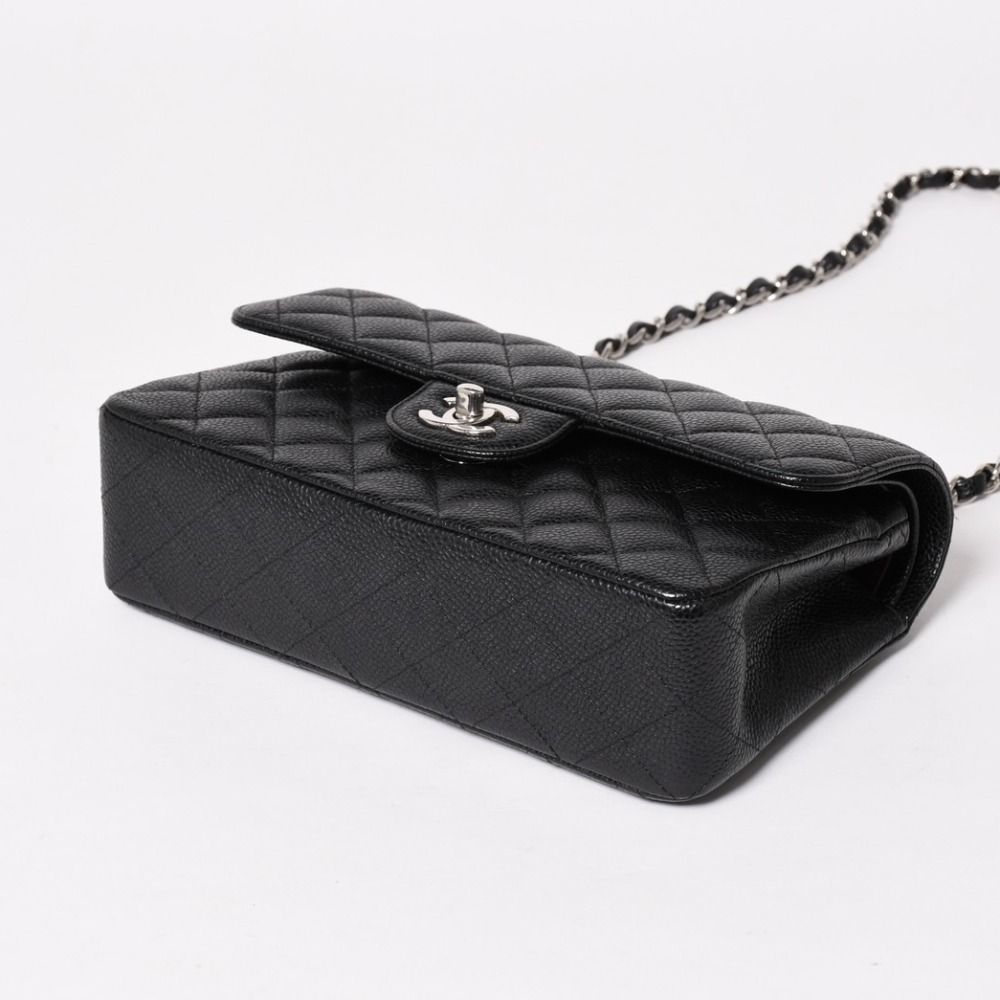 Chanel Quilted 23 Double Flap Chain Shoulder Bag Caviar Leather CC Logo Silver — view 7